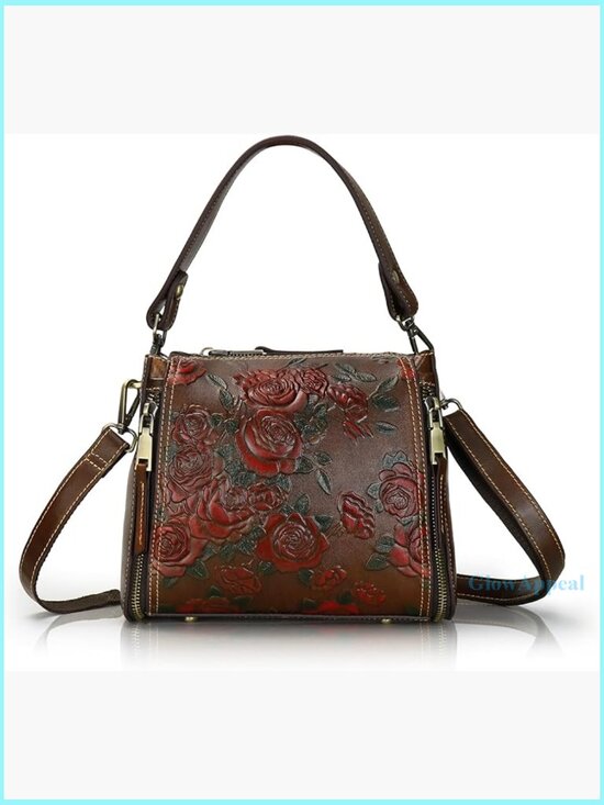 Vintage Leather Crossbody Satchel Tote with Adjustable Strap & Multiple Pockets